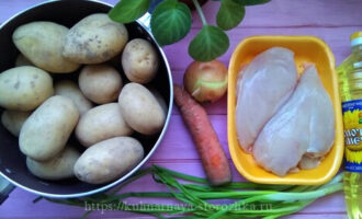 продукты для тушеного картофеля с куриным филе фото